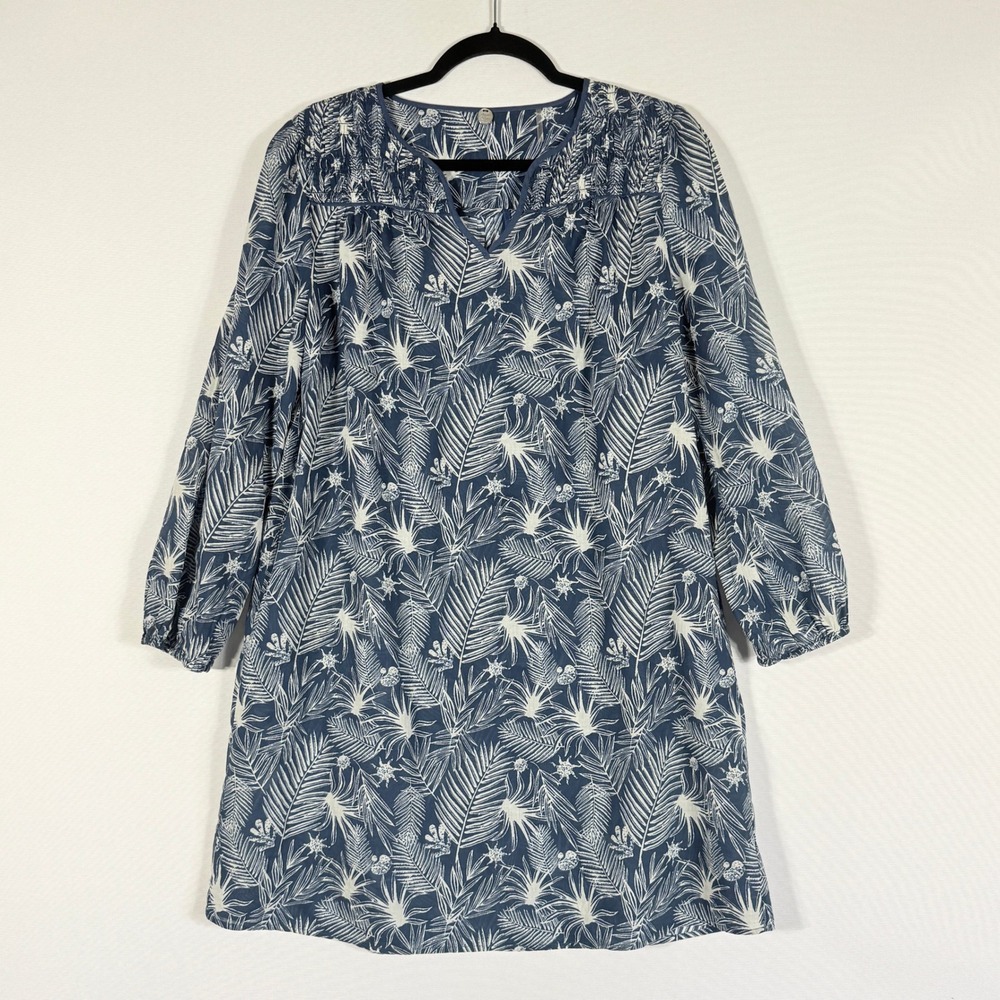 Margaret‎ O'Leary XS Dress Blue Womens Palm Smocked Tropical Resort Luxe Airy